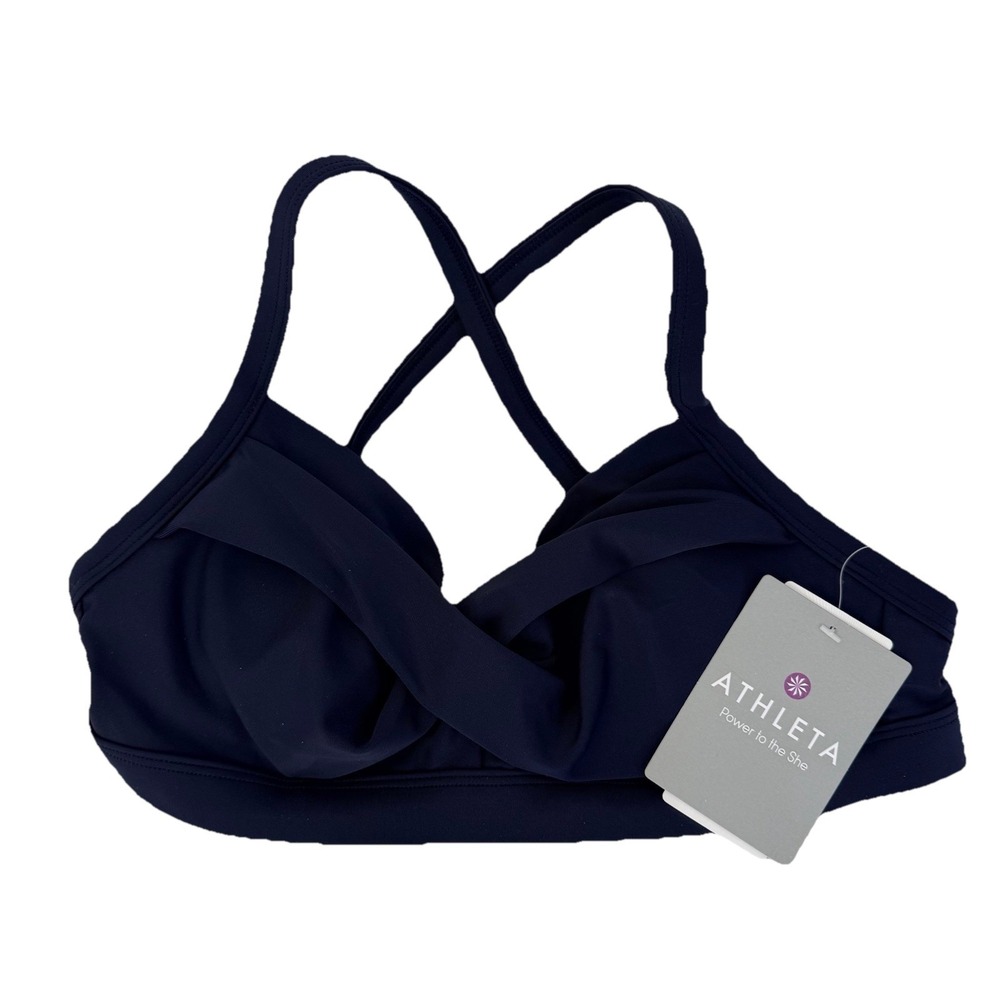NWT Athleta Twist Bikini Top Navy Blue 32 B / C Underwire Cross Back Swim Top